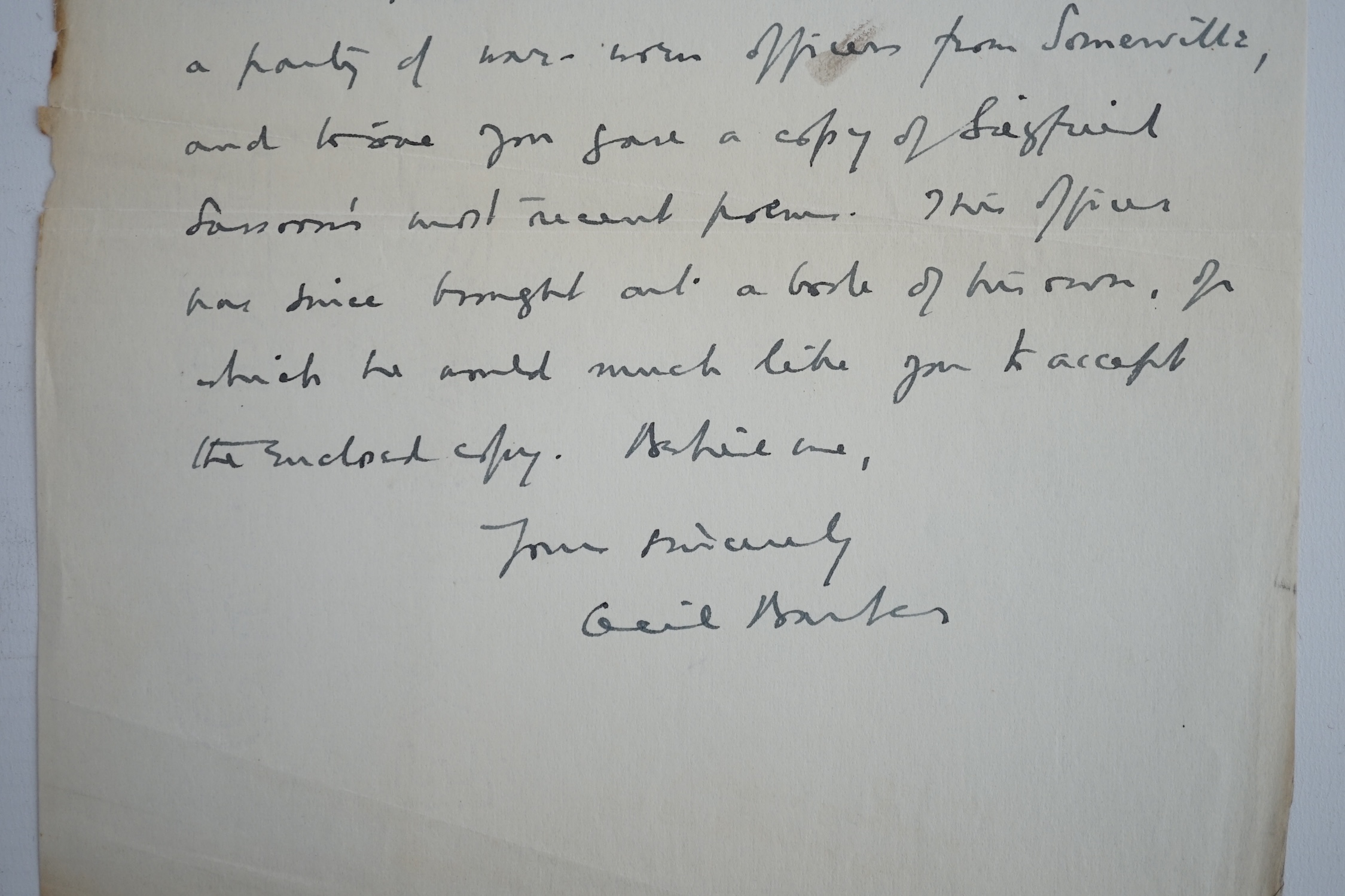 Letter from First World War soldier Leonard Cecil Barber on Norfolk Regiment headed paper, to Lady Ottoline Morell (1873-1938), best known as hostess at Garsington